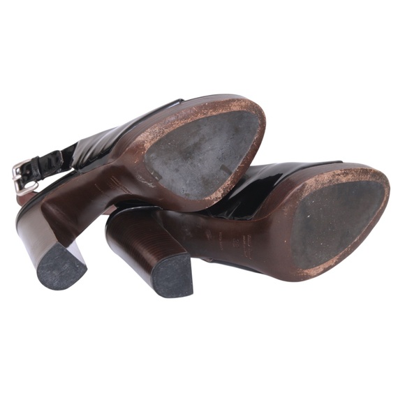 MIU MIU Black Patent Leather Platform Sandals Pumps Peep Toe Heels Buckle Sz 38 - Picture 12 of 12